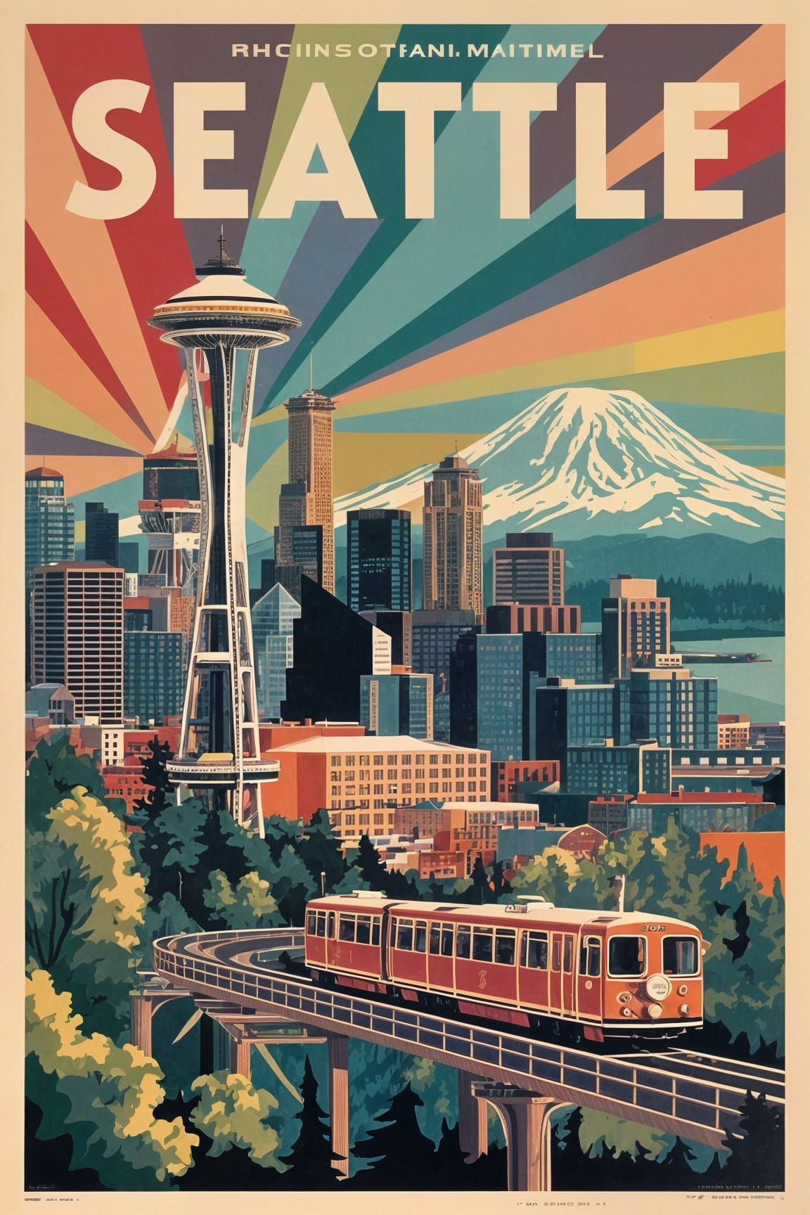 Vintage Seattle Travel Poster with Space Needle