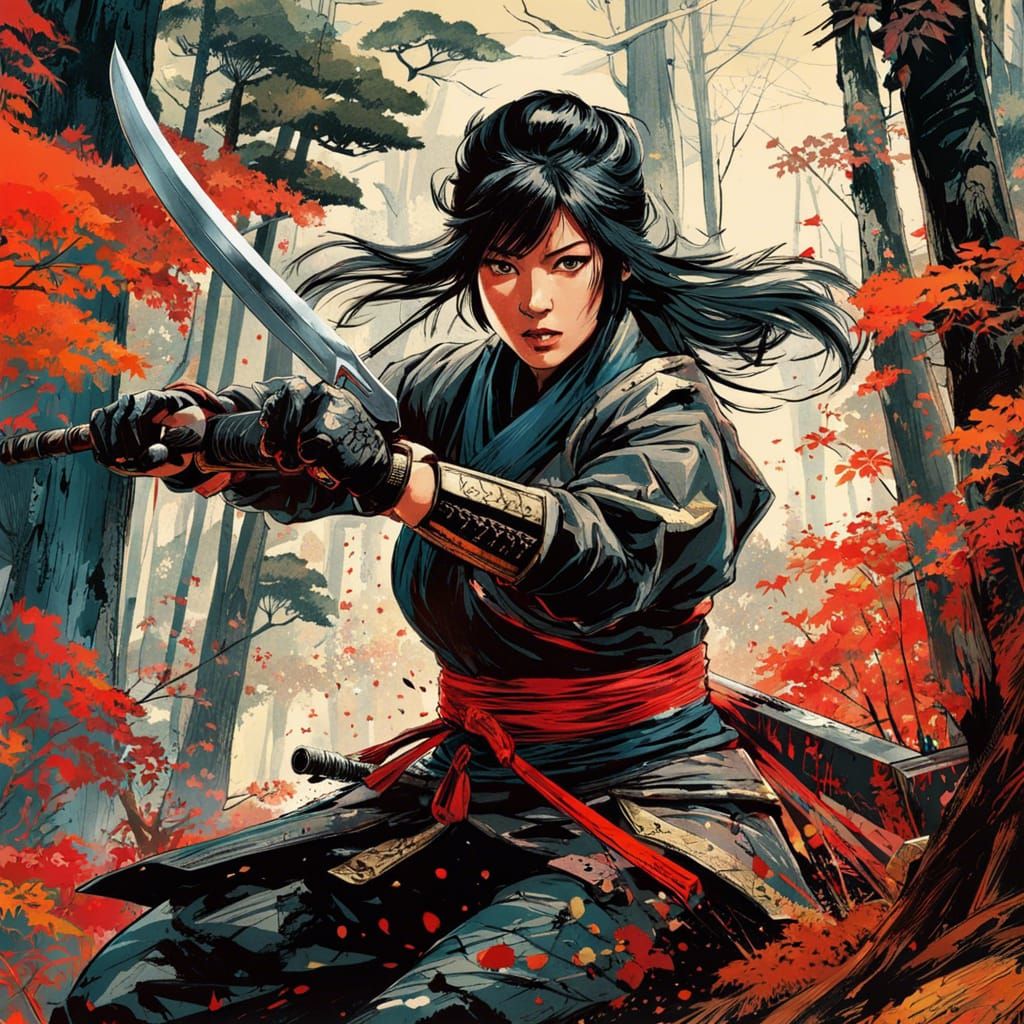 Anime Ninja in Action-Packed Forest Scene