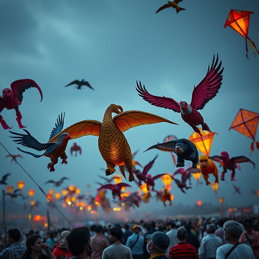 Vibrant Animal Kites Festival in Hyperrealistic HDR