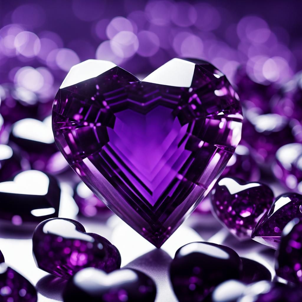 Mystical Purple Crystal Heart in Cosmic Style