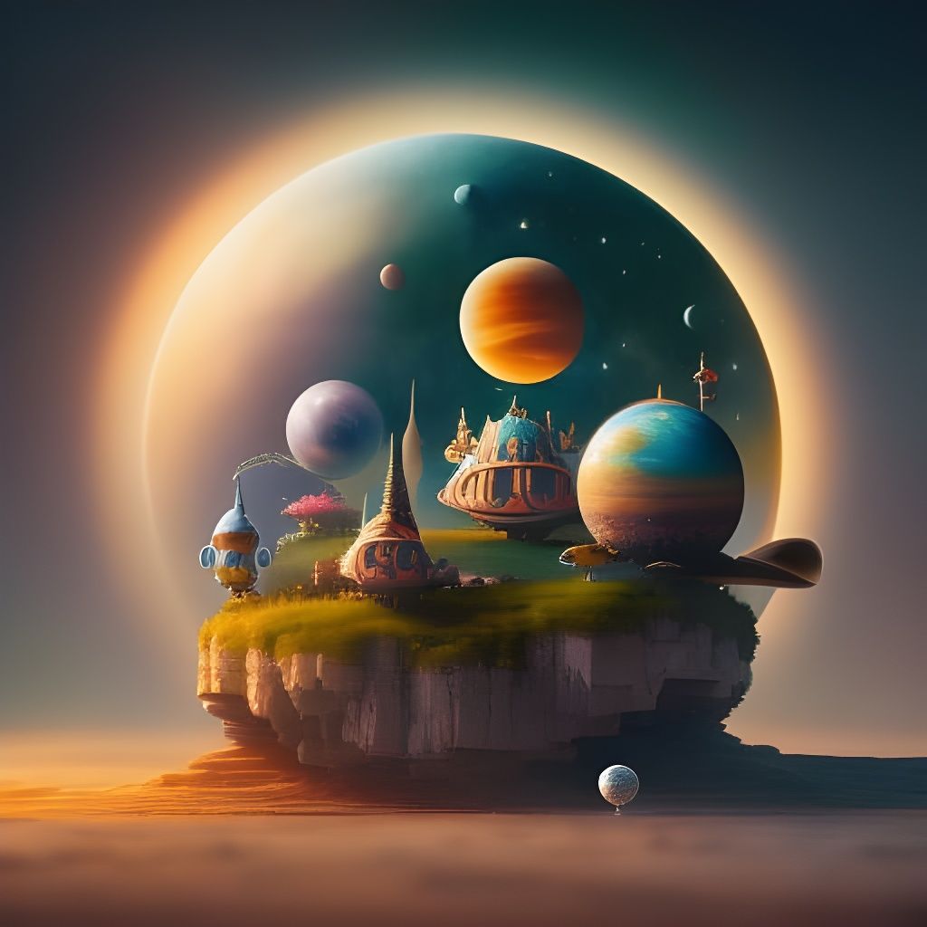 Miniature Fantasy World with Distant Planets