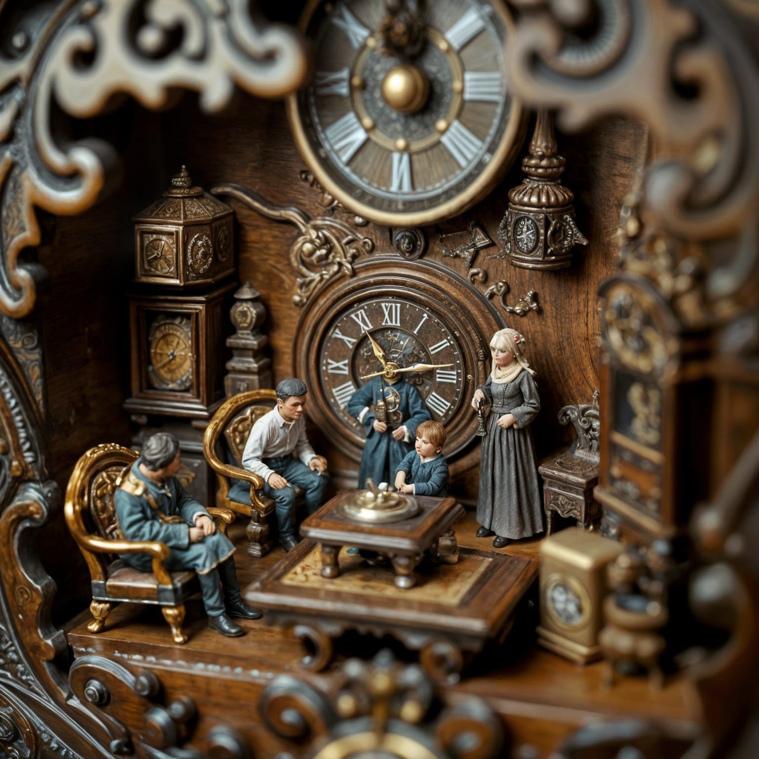 Miniature People in Ornate Cuckoo Clock