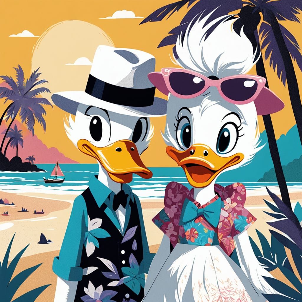 Donald and Daisy Duck in Tropical Paradise