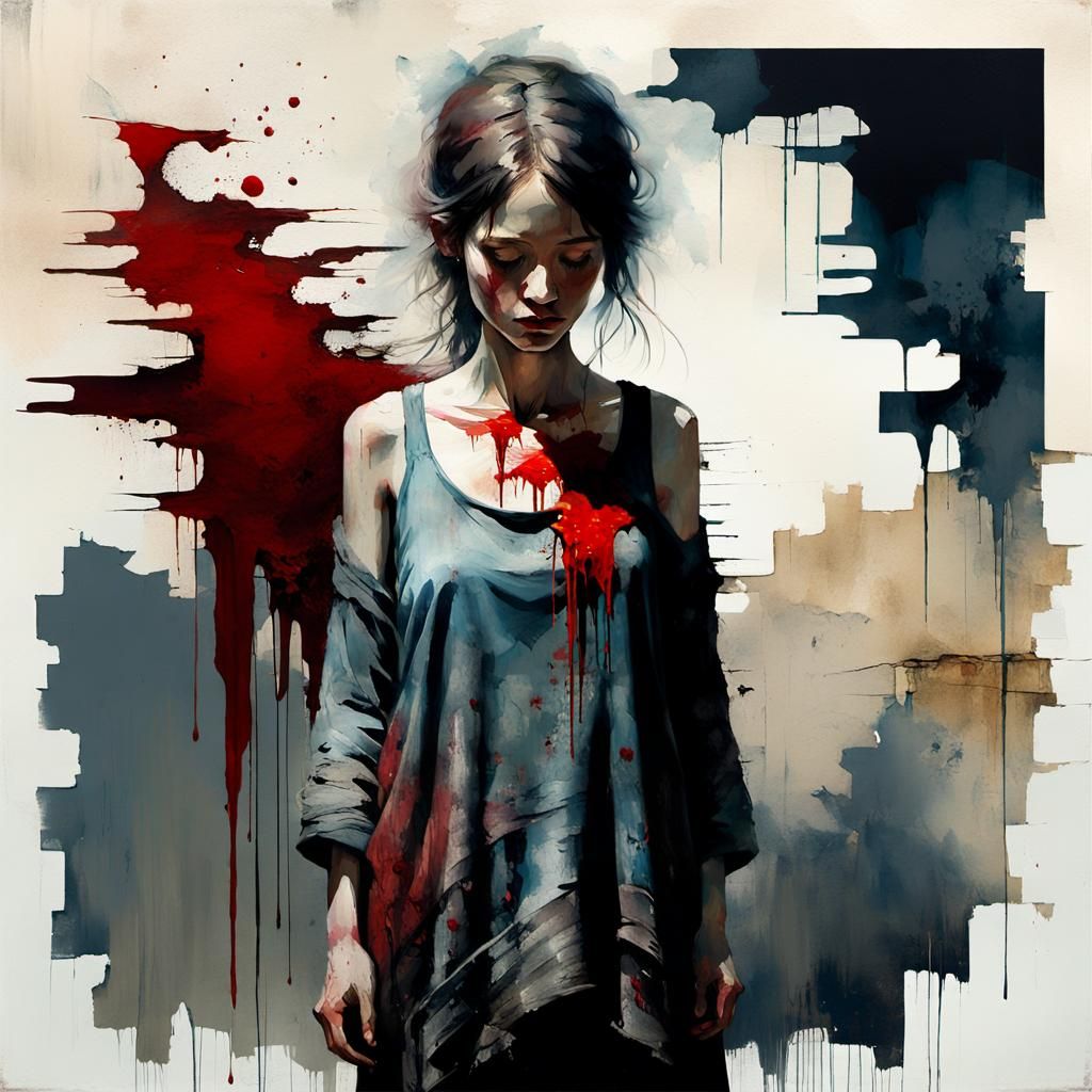 Figurative Woman in Mixed Media Collage, Digital Art