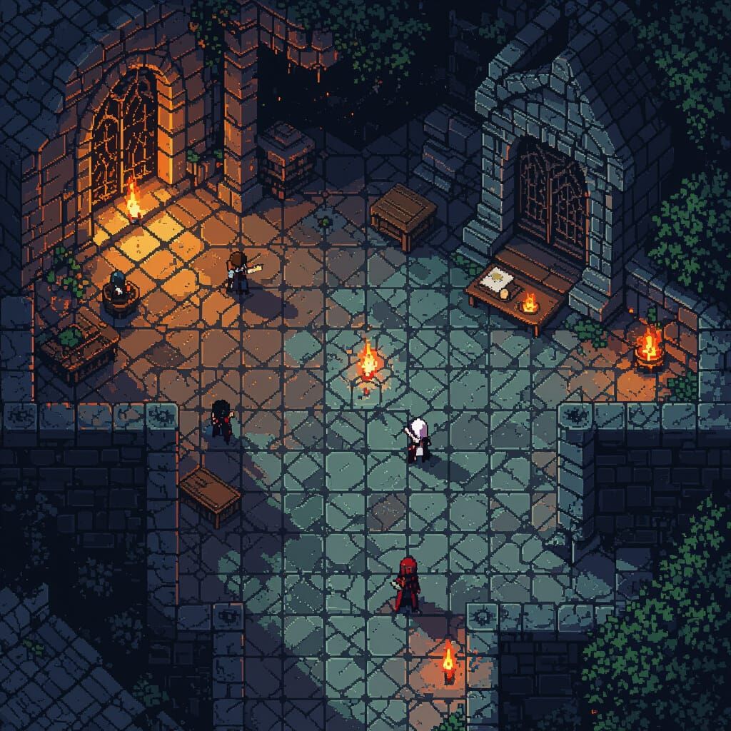 Gothic Pixel Art Tilemap 16x16 Top-Down View