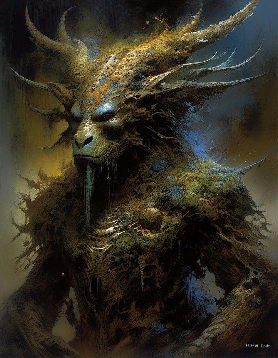 Elegant Earth Elemental in Macabre Digital Art