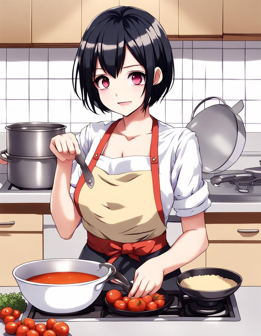 Anime Girl Cooking in Apron Digital Art