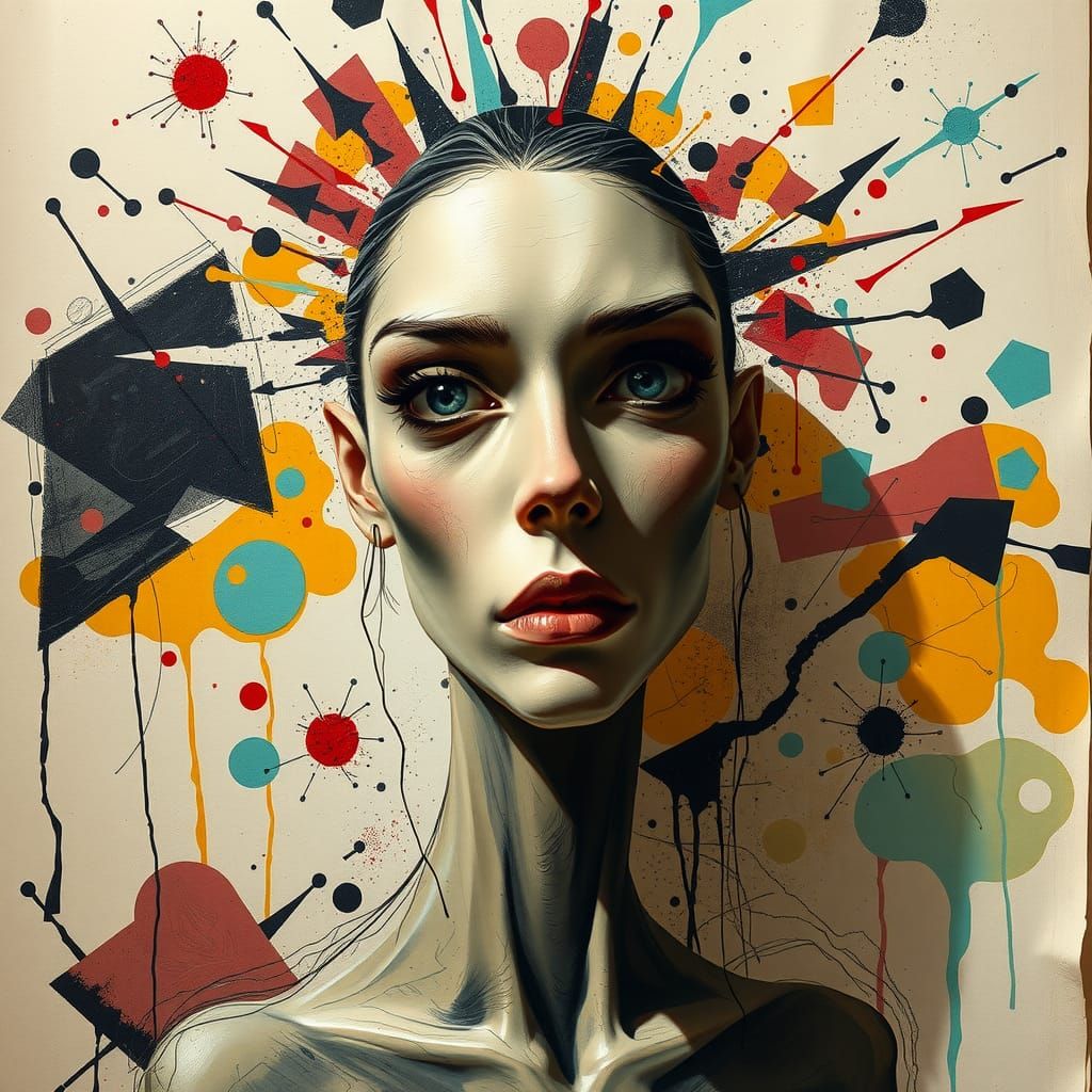 Abstract Woman with Exaggerated Features in Digital Painting