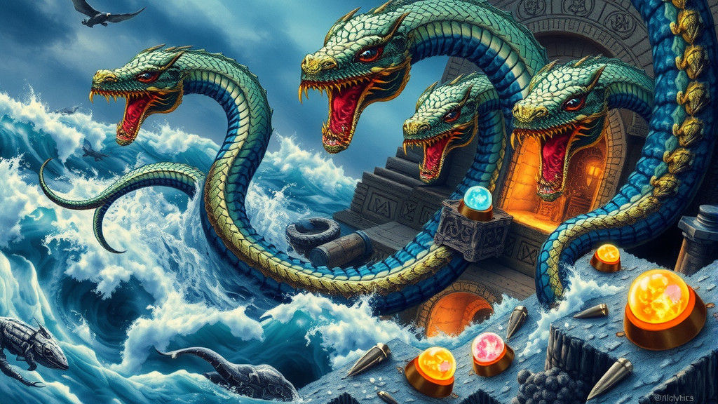 Majestic Multi-Headed Sea Serpent Emerges from the Ocean