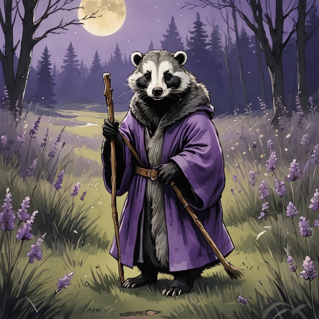 Wise Badger in Moonlit Meadow, Redwall Sketch