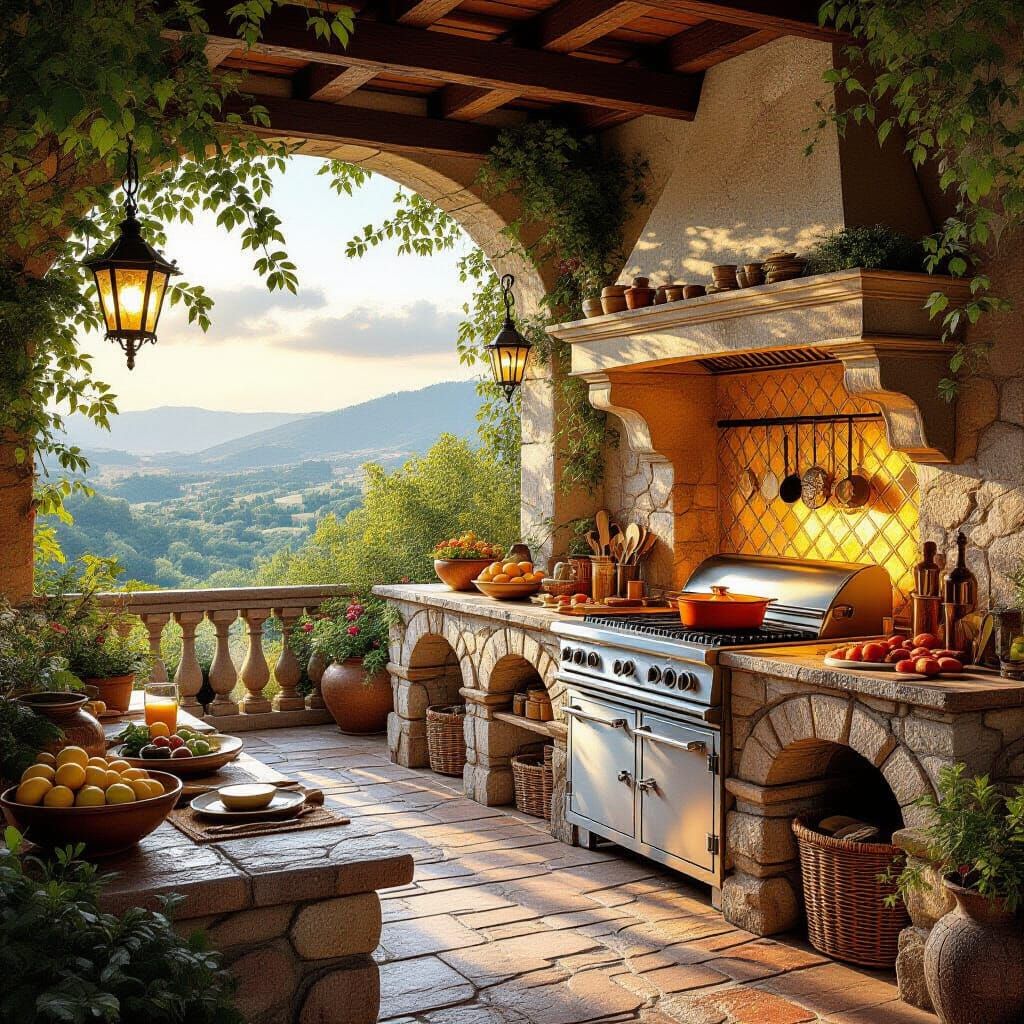 Renaissance Outdoor Kitchen in Golden Sunset Light