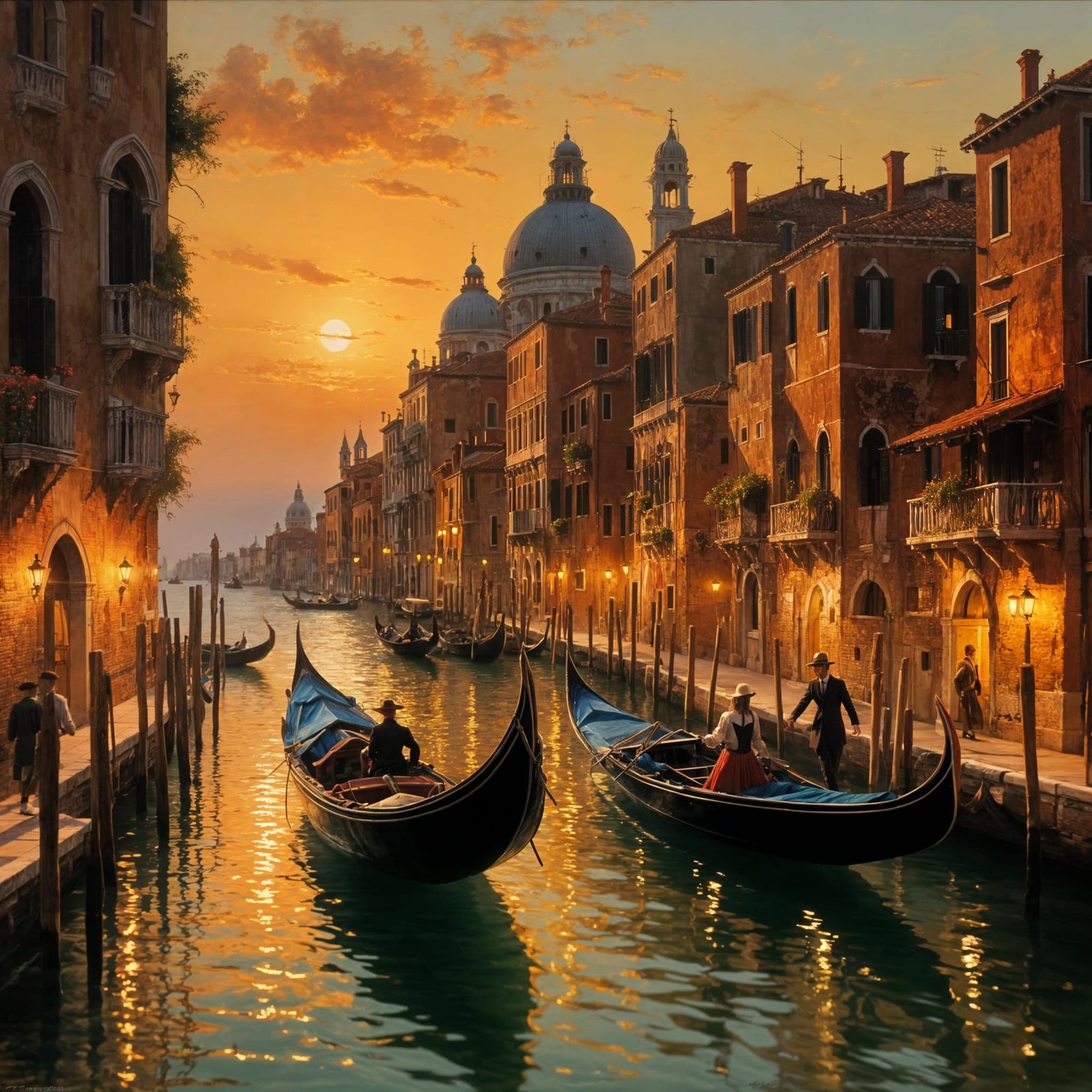 Venice Gondola at Sunset in Oil Paint Style