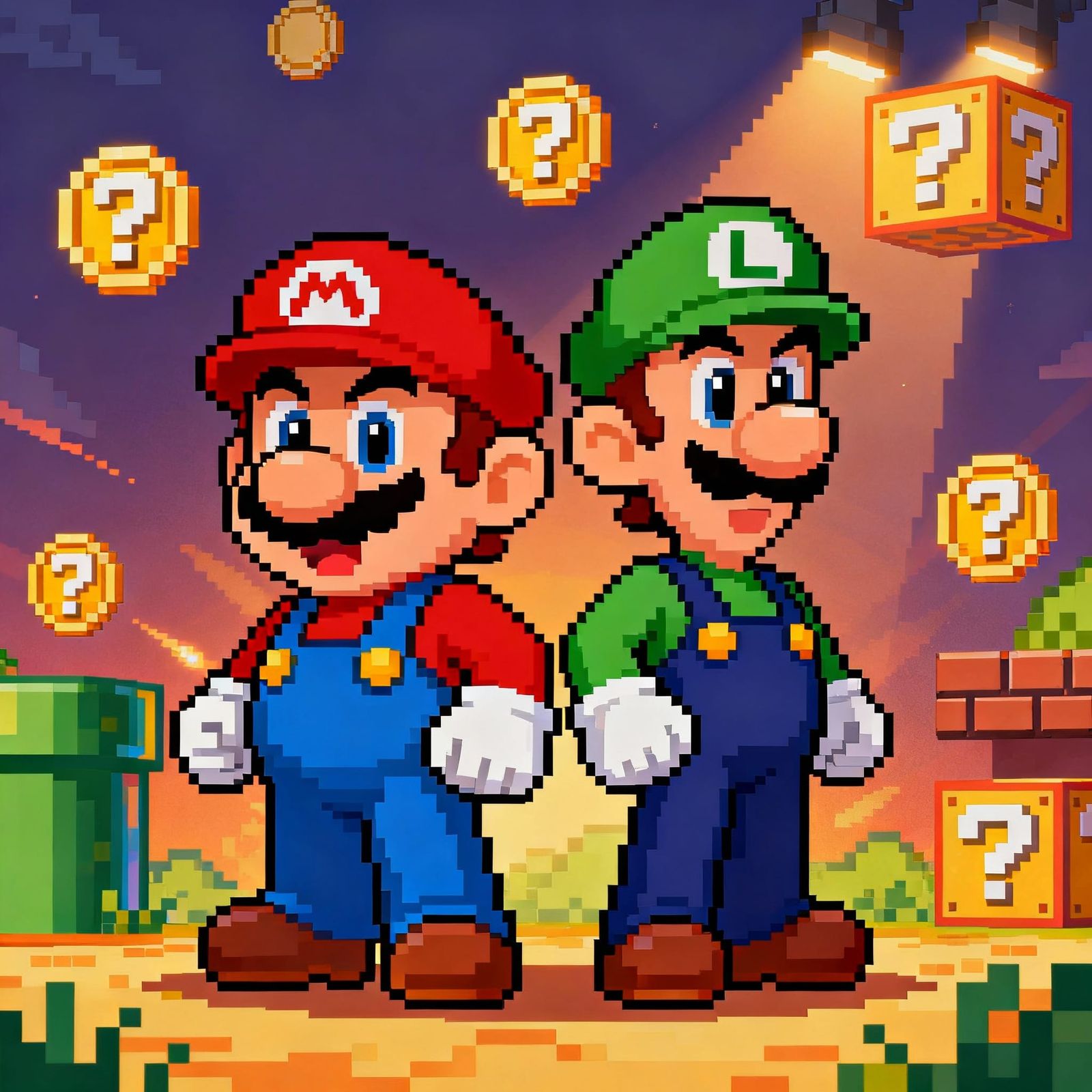 Mario and Luigi Ready for Adventure in Retro Style