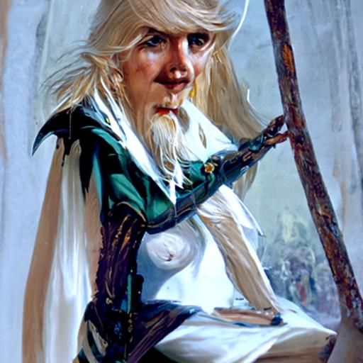 Ethereal Elf in Wind, Oil Painting Style