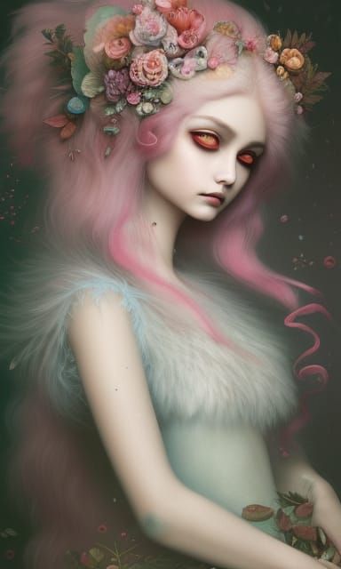 Fluffy pink-haired pastel goth girl