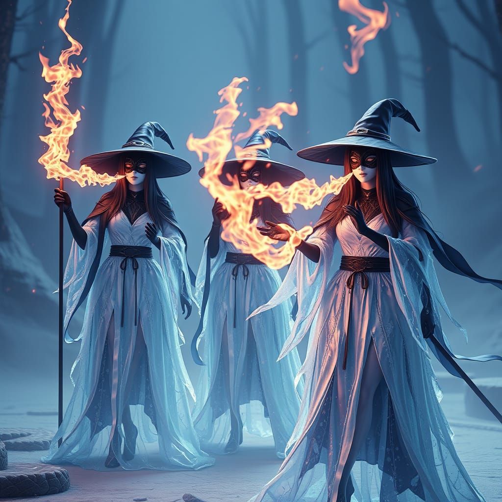 Masked Witches in Ice Dresses Spitting Fire