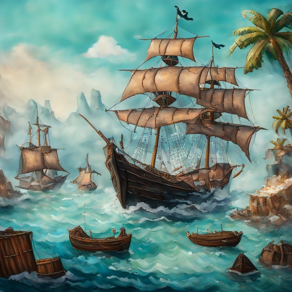 Treasured Tides: A Classic Oil Painting of a Pirate Ship in ...