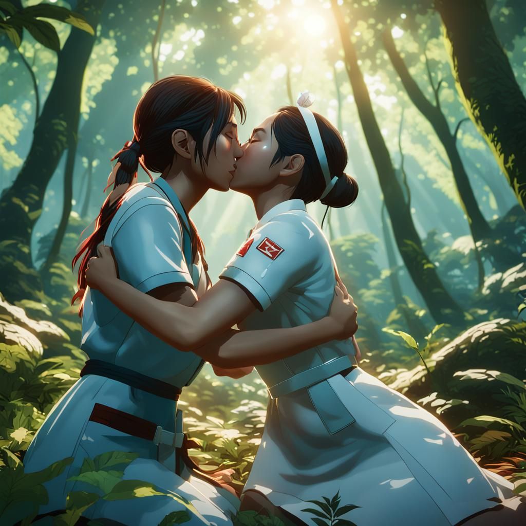 Nurse and Warrior in Forest Glade: Hyper-Realistic Digital A...