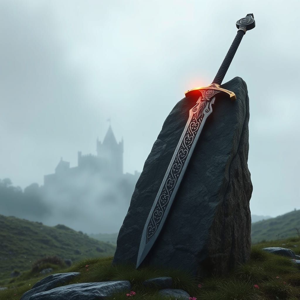Medieval Sword in the Stone, 4th Century England Landscape