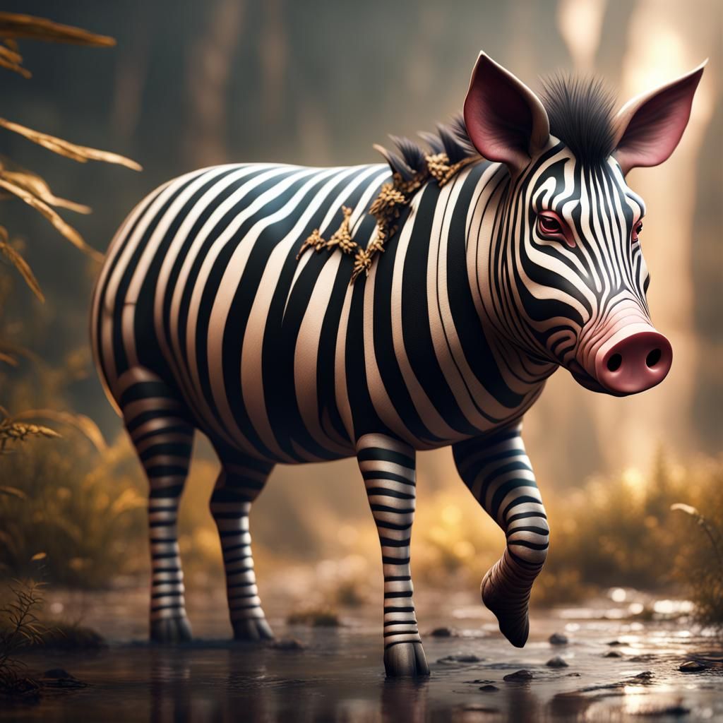 Fantastical Zebra Pig Concept Art in Deep Color
