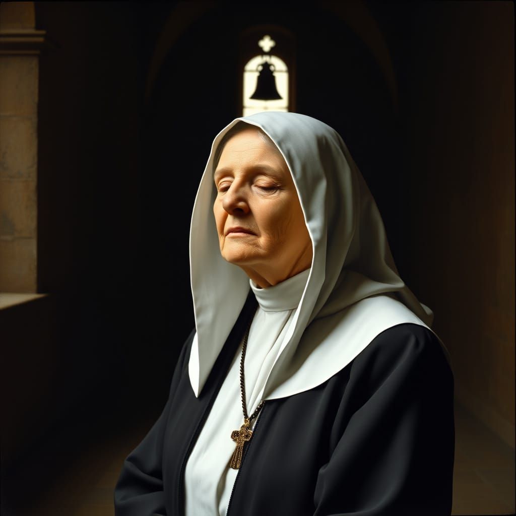 Nun's Silent Passing in Tranquil Cloister