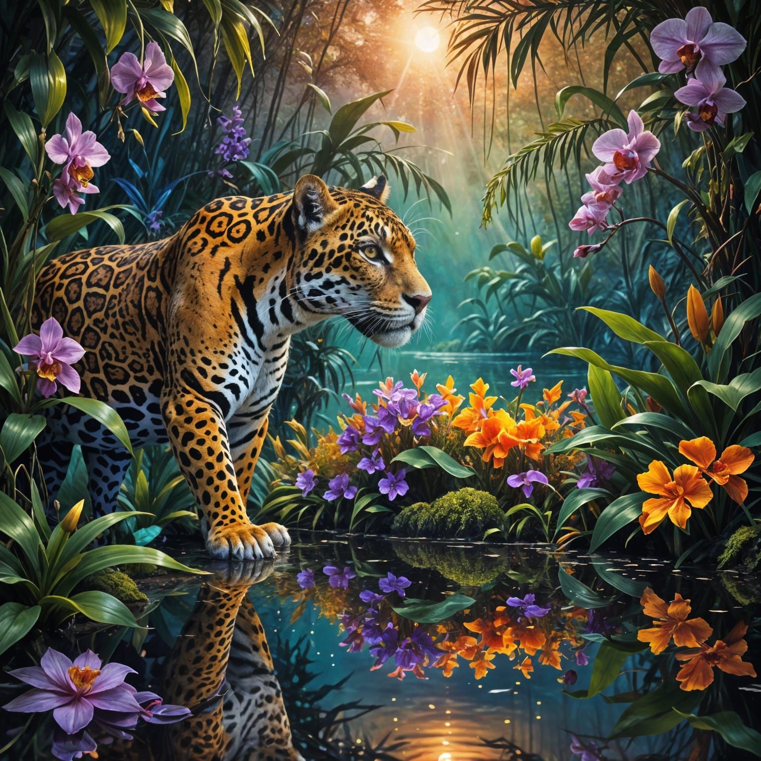 Majestic Jaguar in Vibrant Jungle Paradise