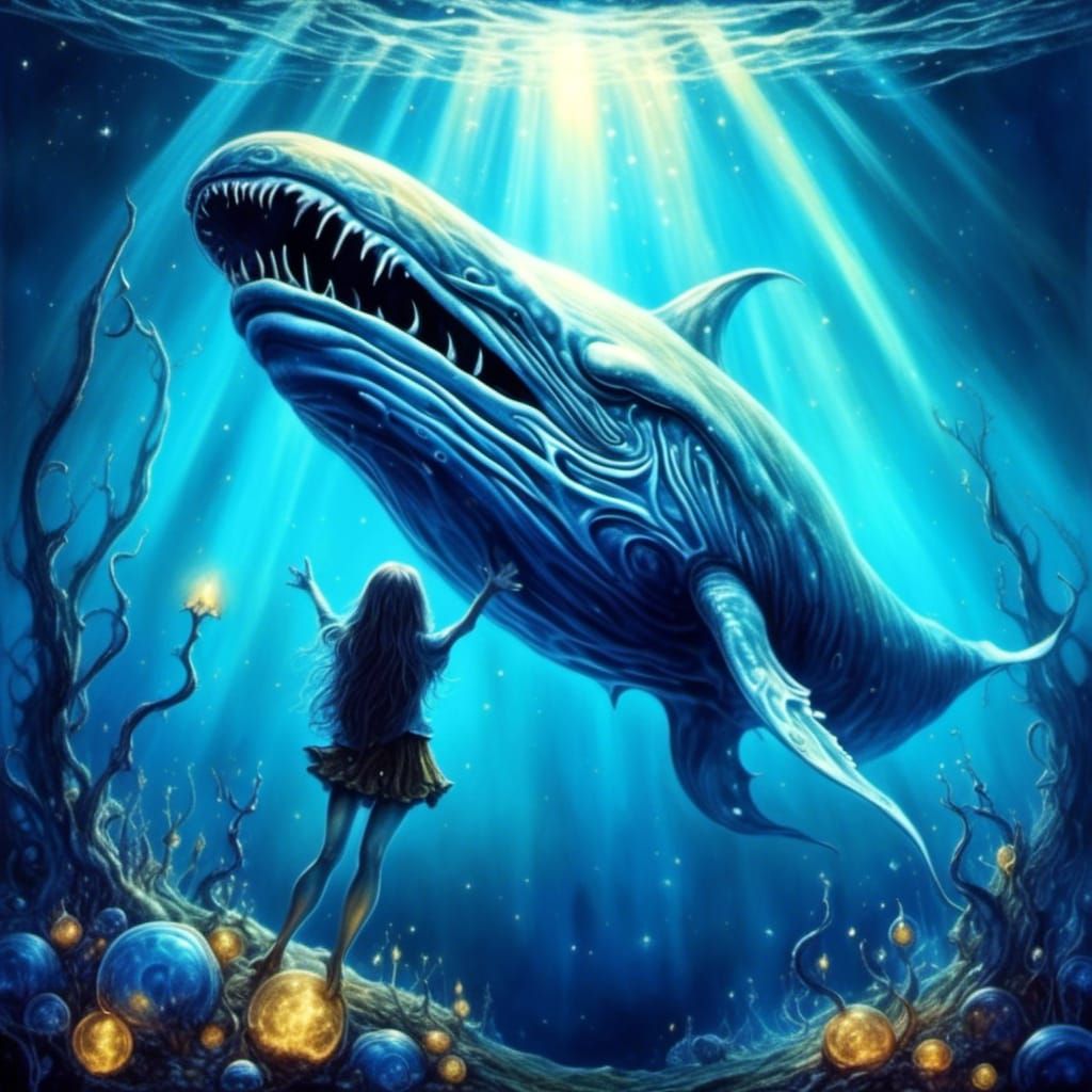 Surreal Blue Whale in Ethereal Fantasy Landscape