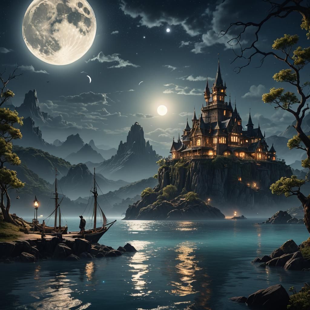 Moonlight Night: Detailed Matte Painting in Deep Color