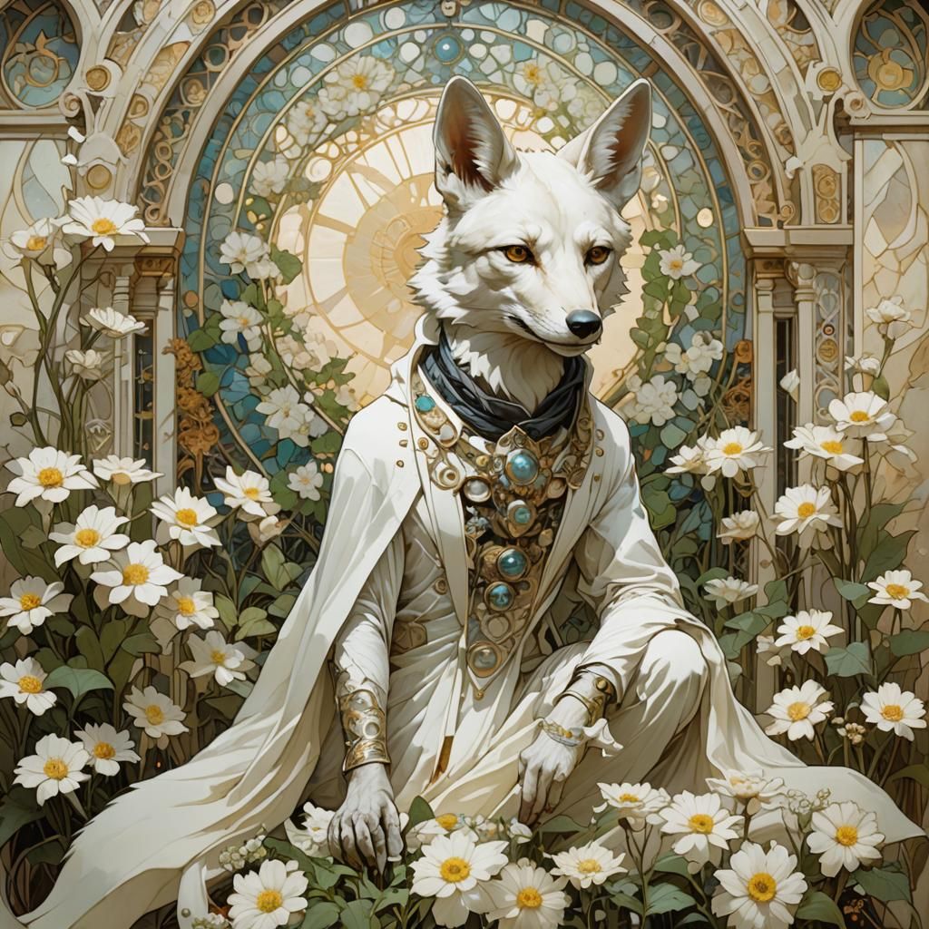 Mystical Jackal in Temple, Art Nouveau Style