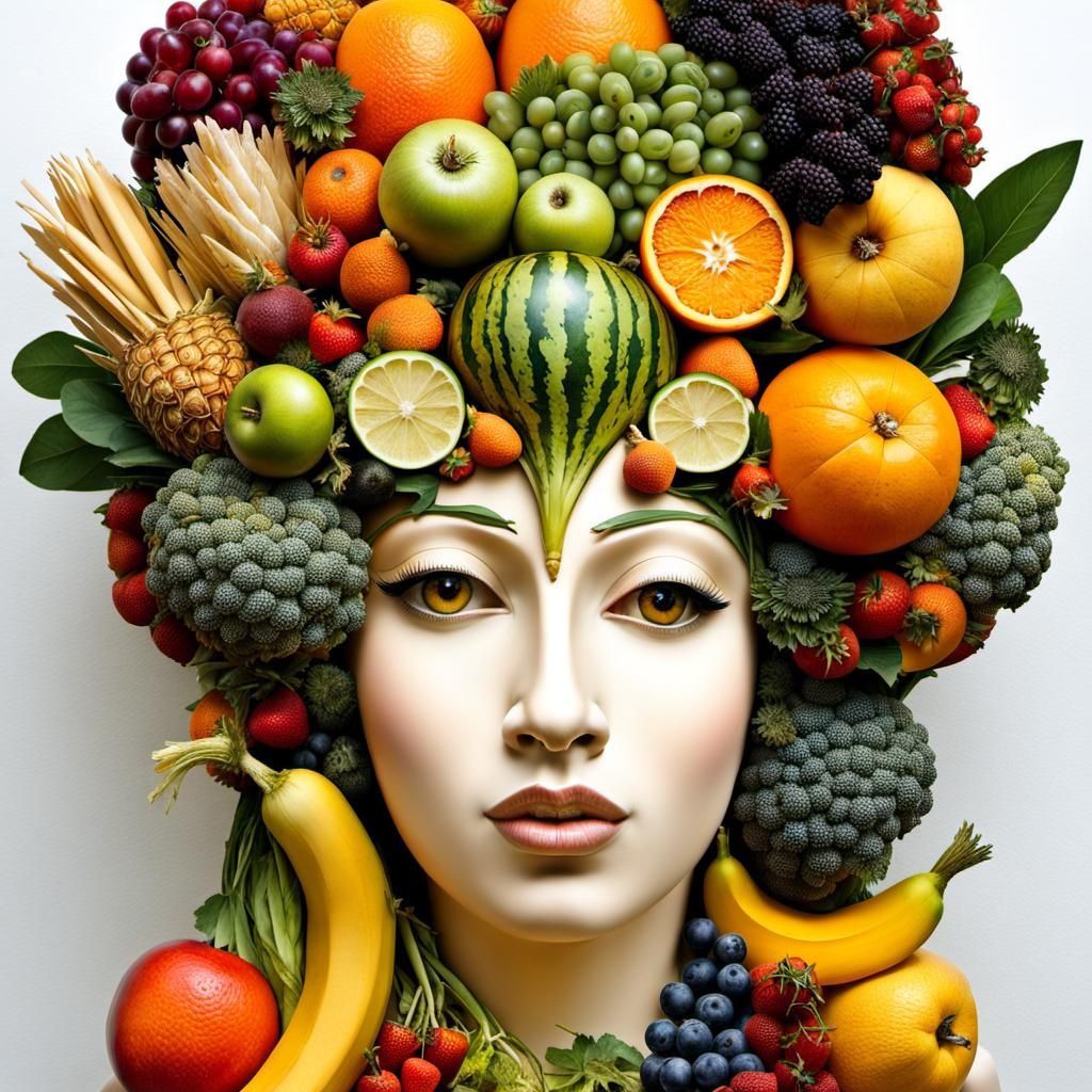 Imaginative Fruit and Vegetable Portrait in Mannerist Style