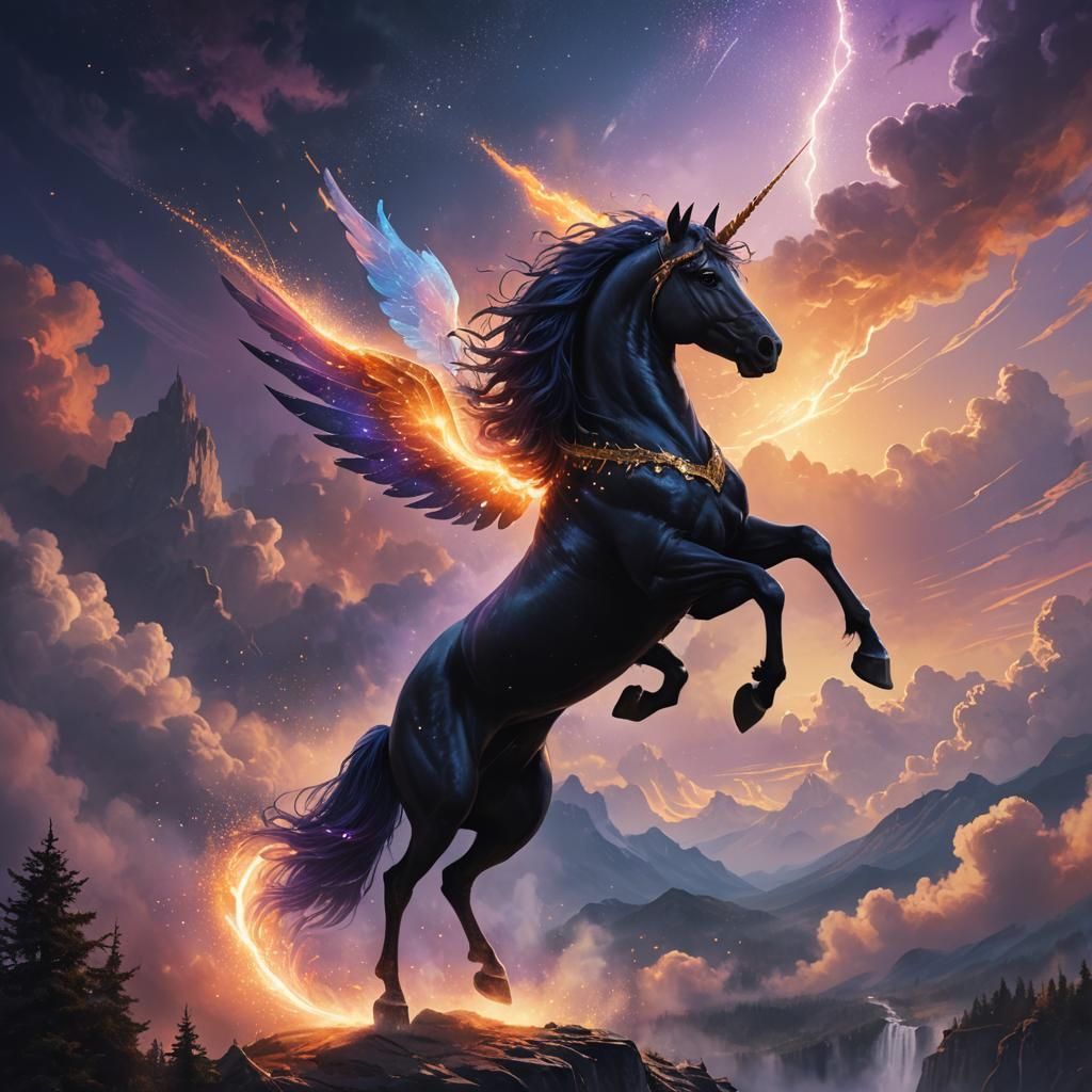 Black Unicorn in Flight: Fantasy Concept Art