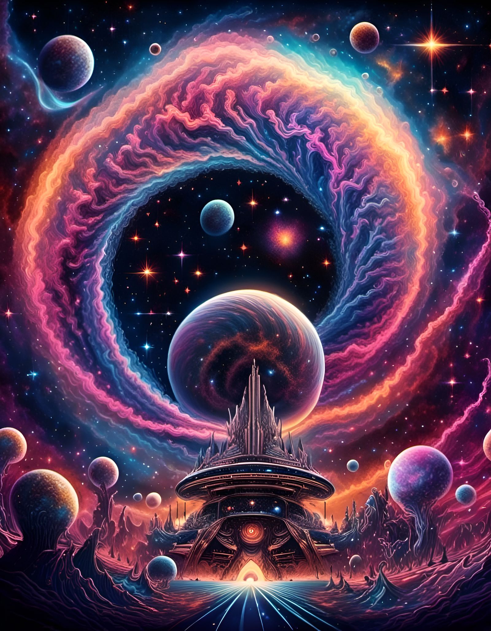 Psychedelic Rock Poster in Space with Musicians