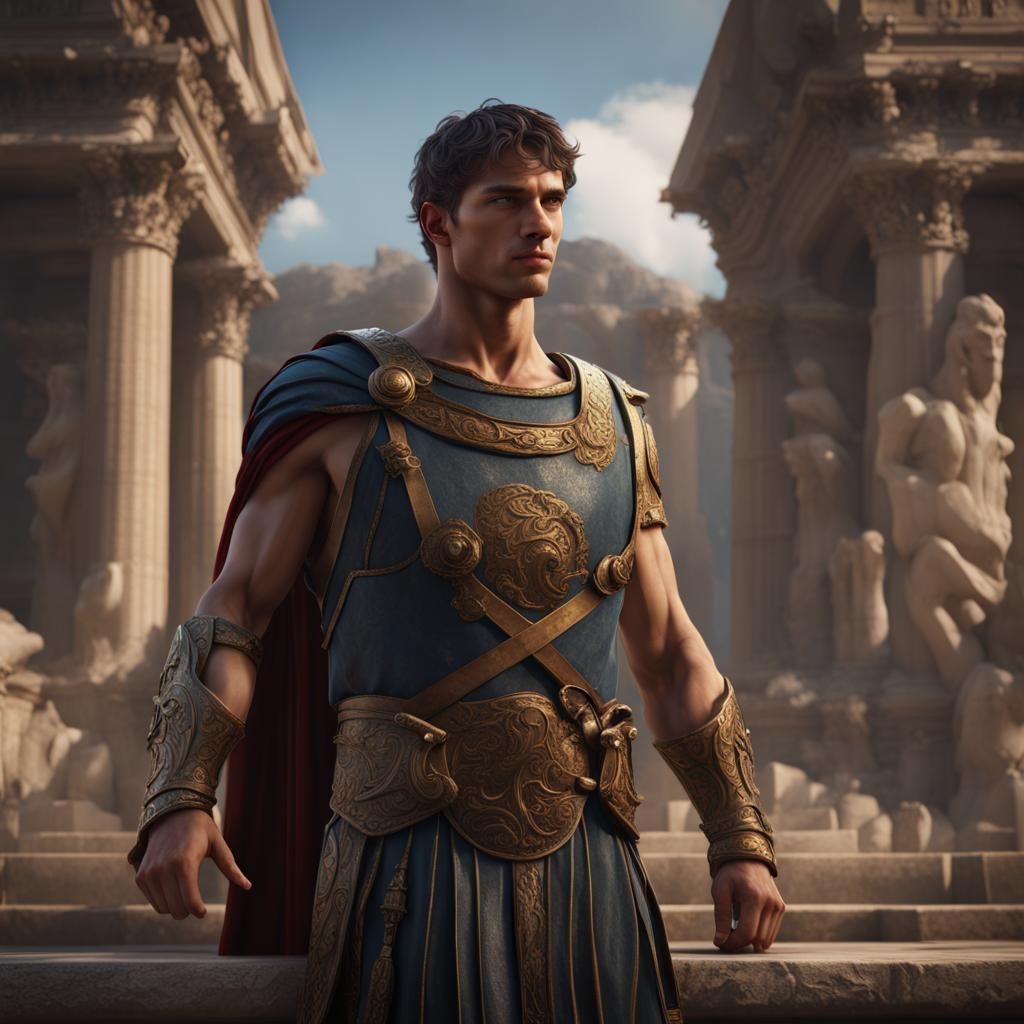 Handsome Roman Elite Sculpture in Detailed Matte Painting