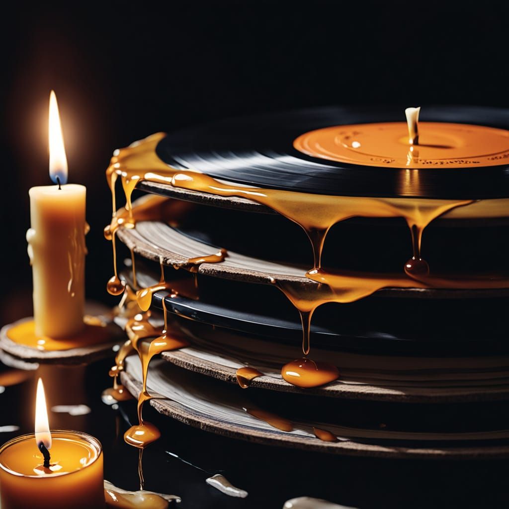 Honeyed Vinyl Records in Moody Oil Painting Style
