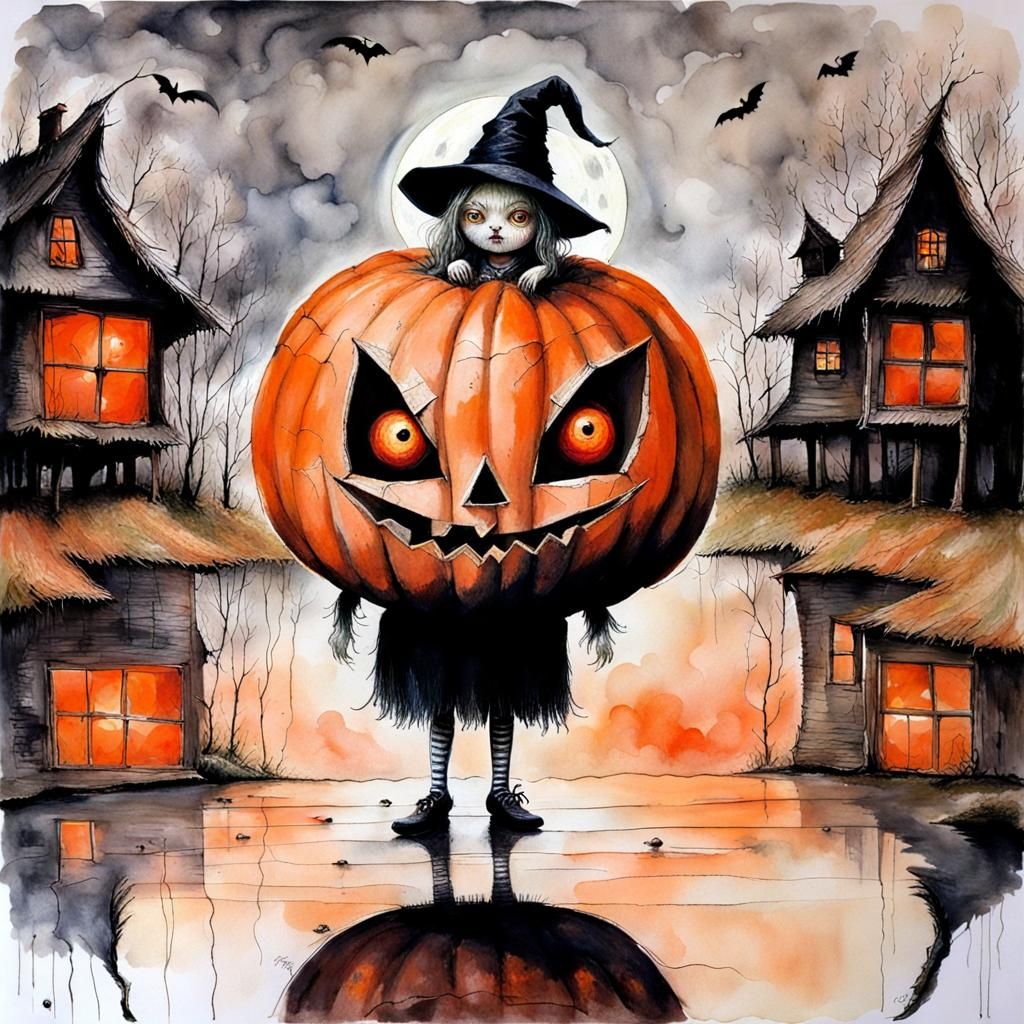 Scary Halloween Pumpkin Dance in Dark Fantasy Style
