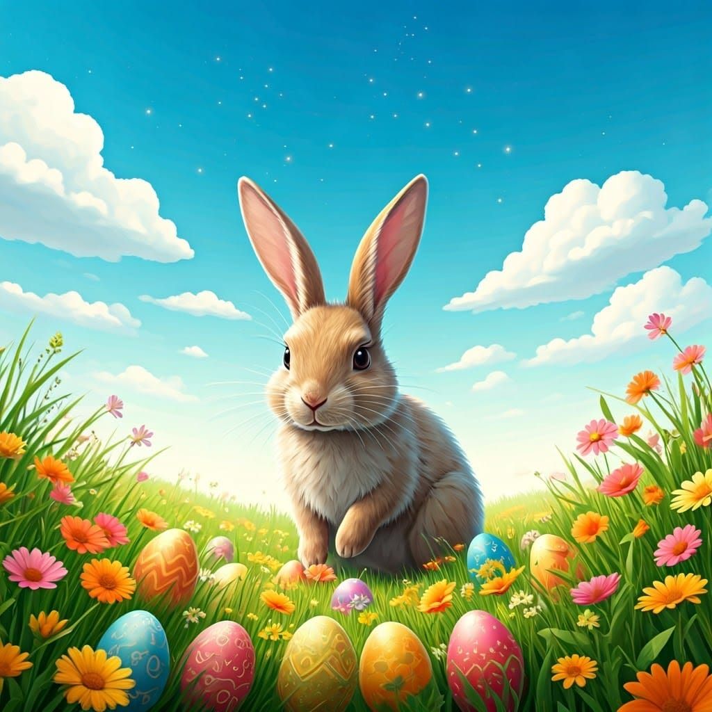 Whimsical Easter Bunny in a Vibrant Spring Meadow