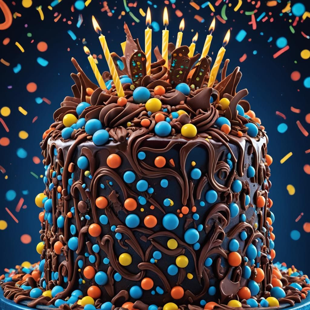 Futuristic Birthday Cake with Chocolate Chips, Sci-Fi Style