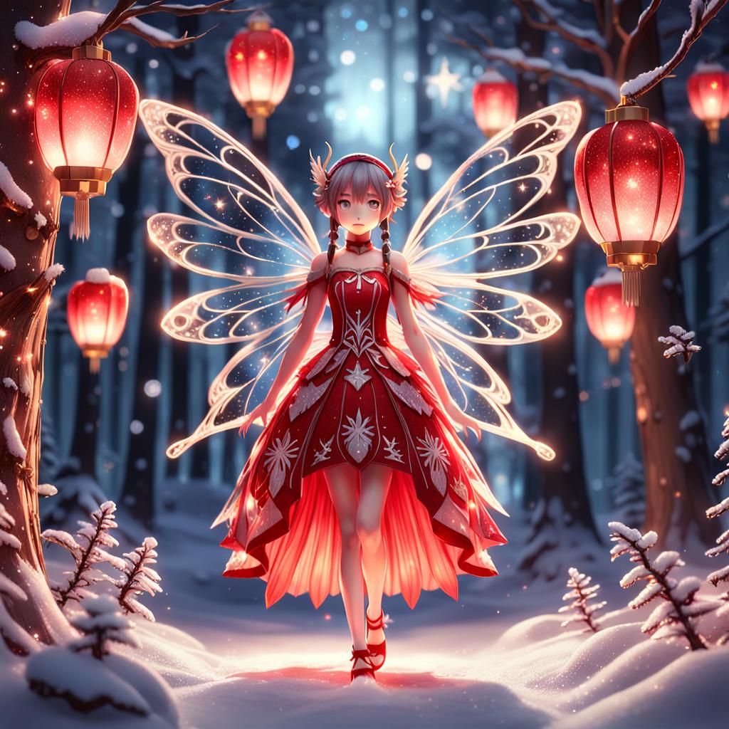 Whimsical Christmas Fairy in Enchanted Snowy Wonderland
