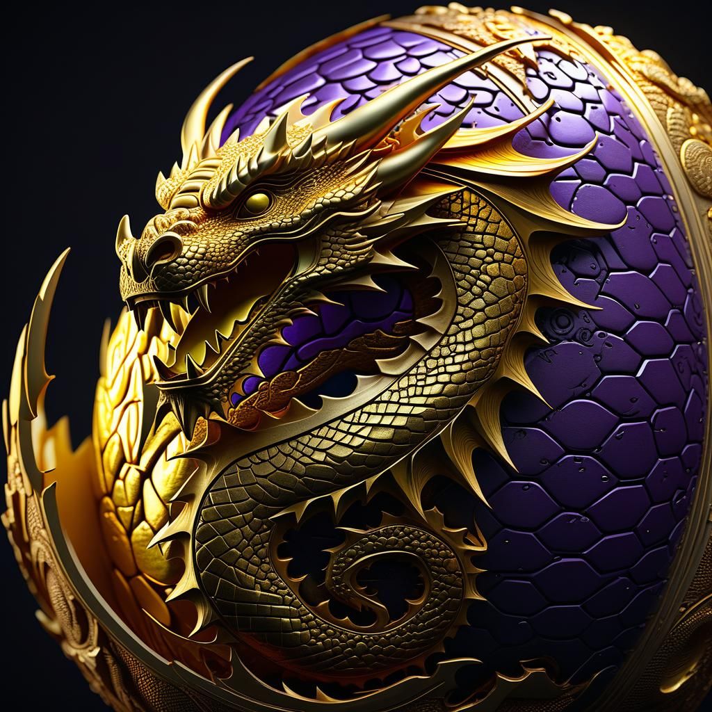 Intricate Golden Dragon Egg in Dark Fantasy Style