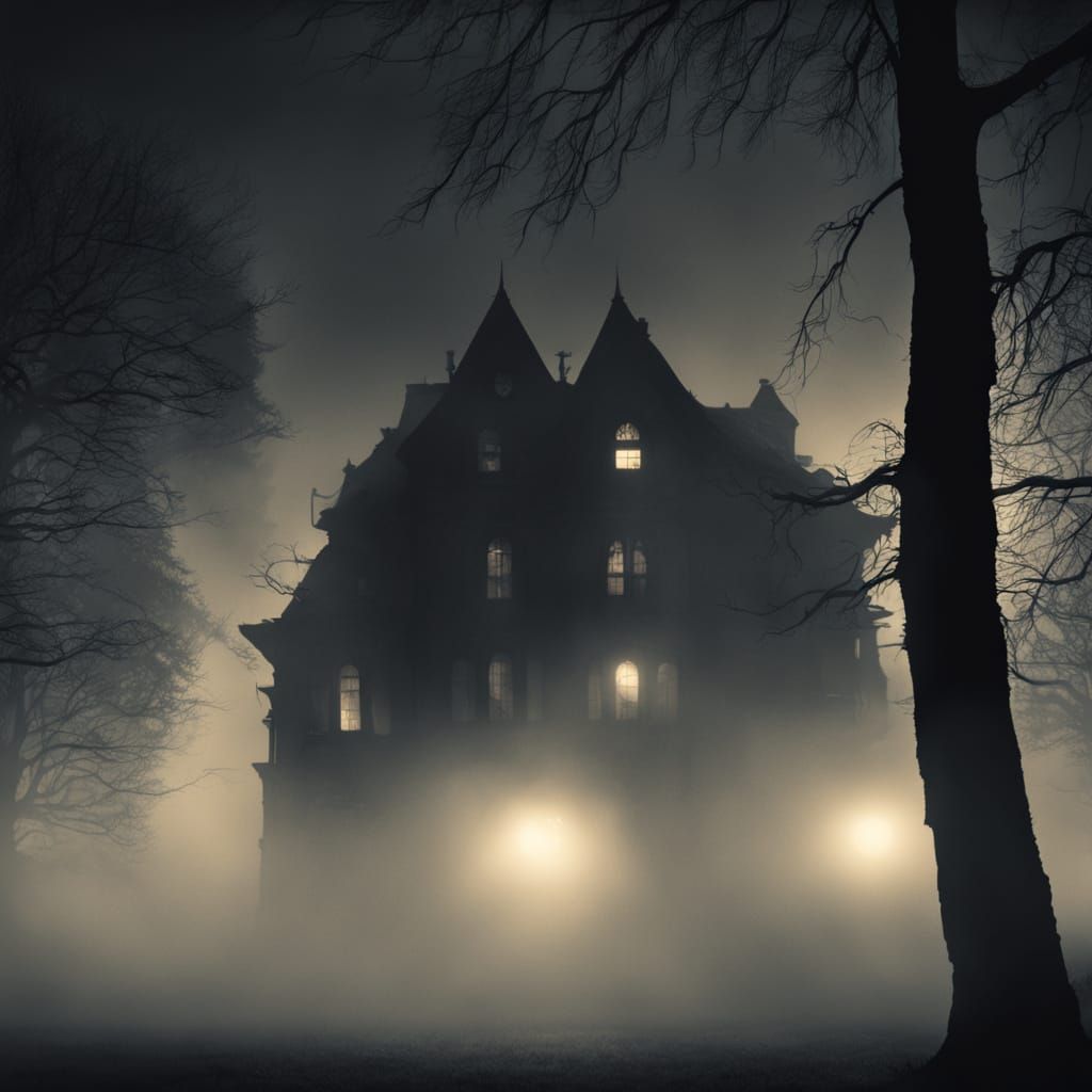 Mysterious Mansion Silhouette at Dusk