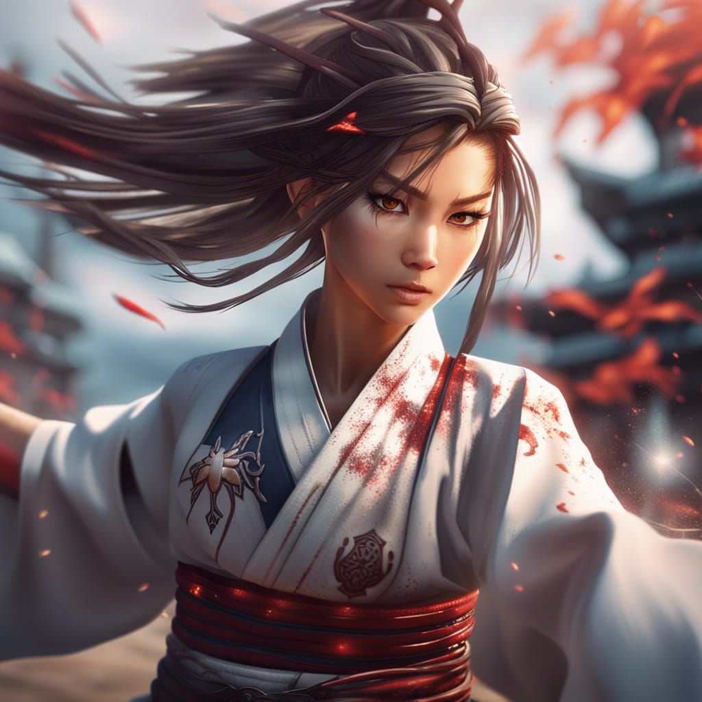 Anime Aikido Warrior in Action: Detailed Matte Painting