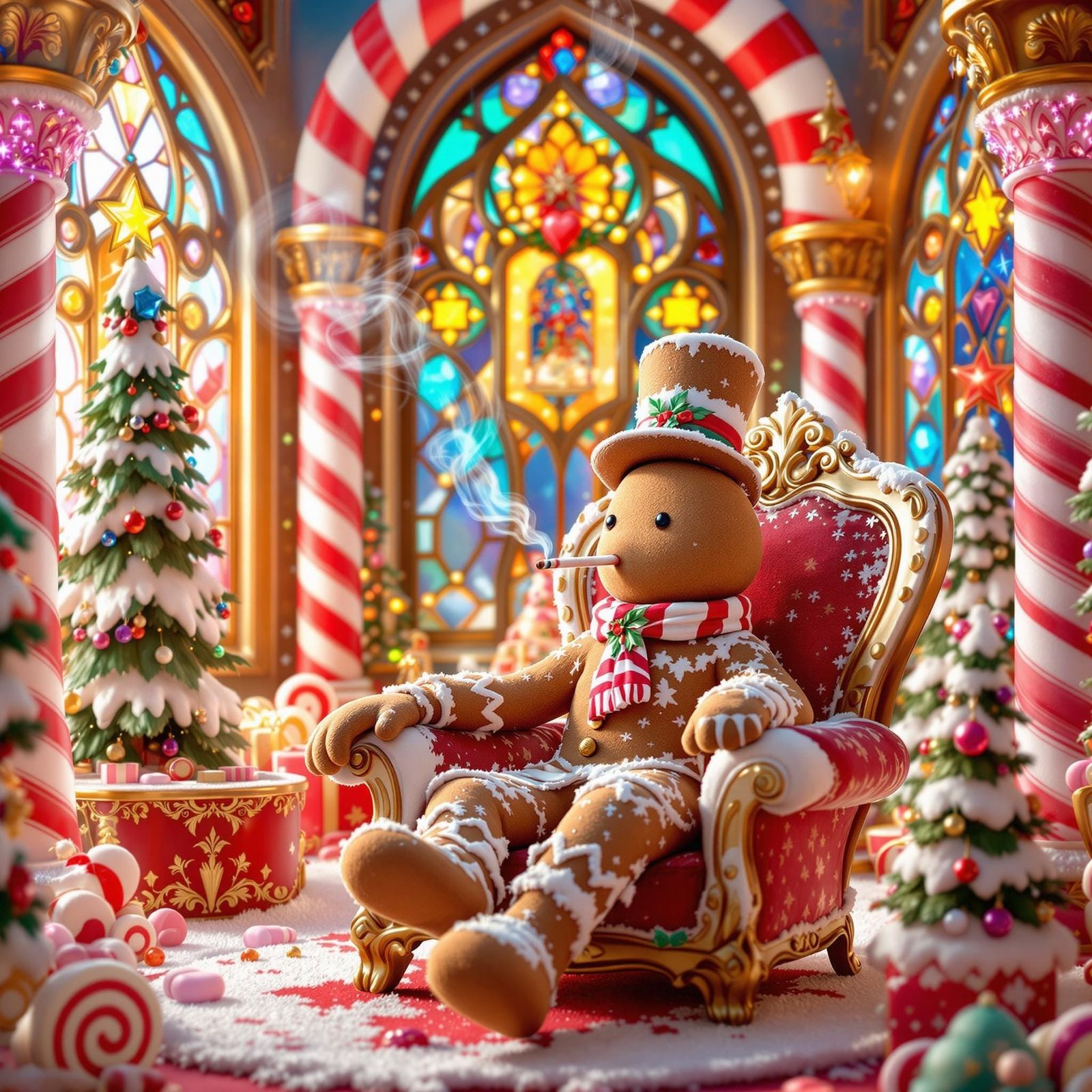 Gingerbread Man Smoking in Candy House, Pop Surrealism