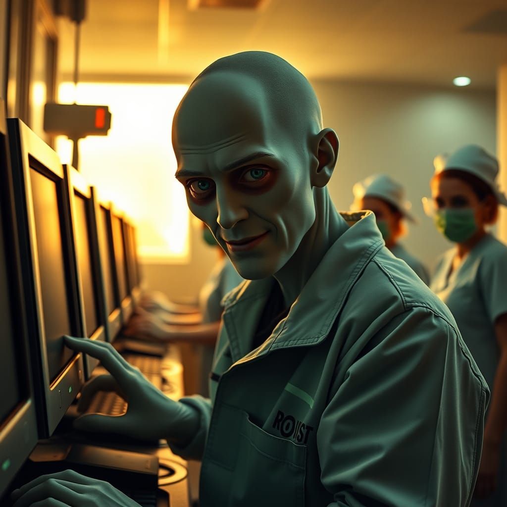 Mutant Hospital Worker in Cinematic Film Still