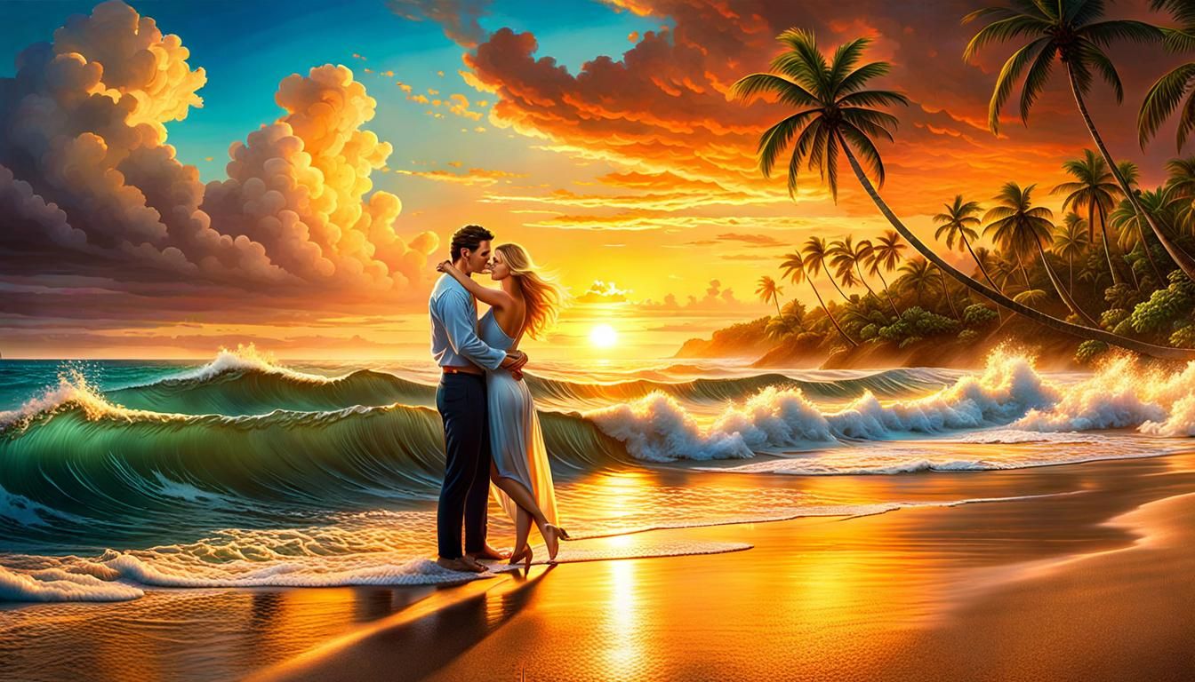 Tropical Beach Sunset: A Digital Masterpiece