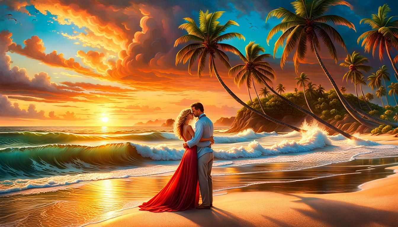 Romantic Beach Sunset: A Digital Masterpiece