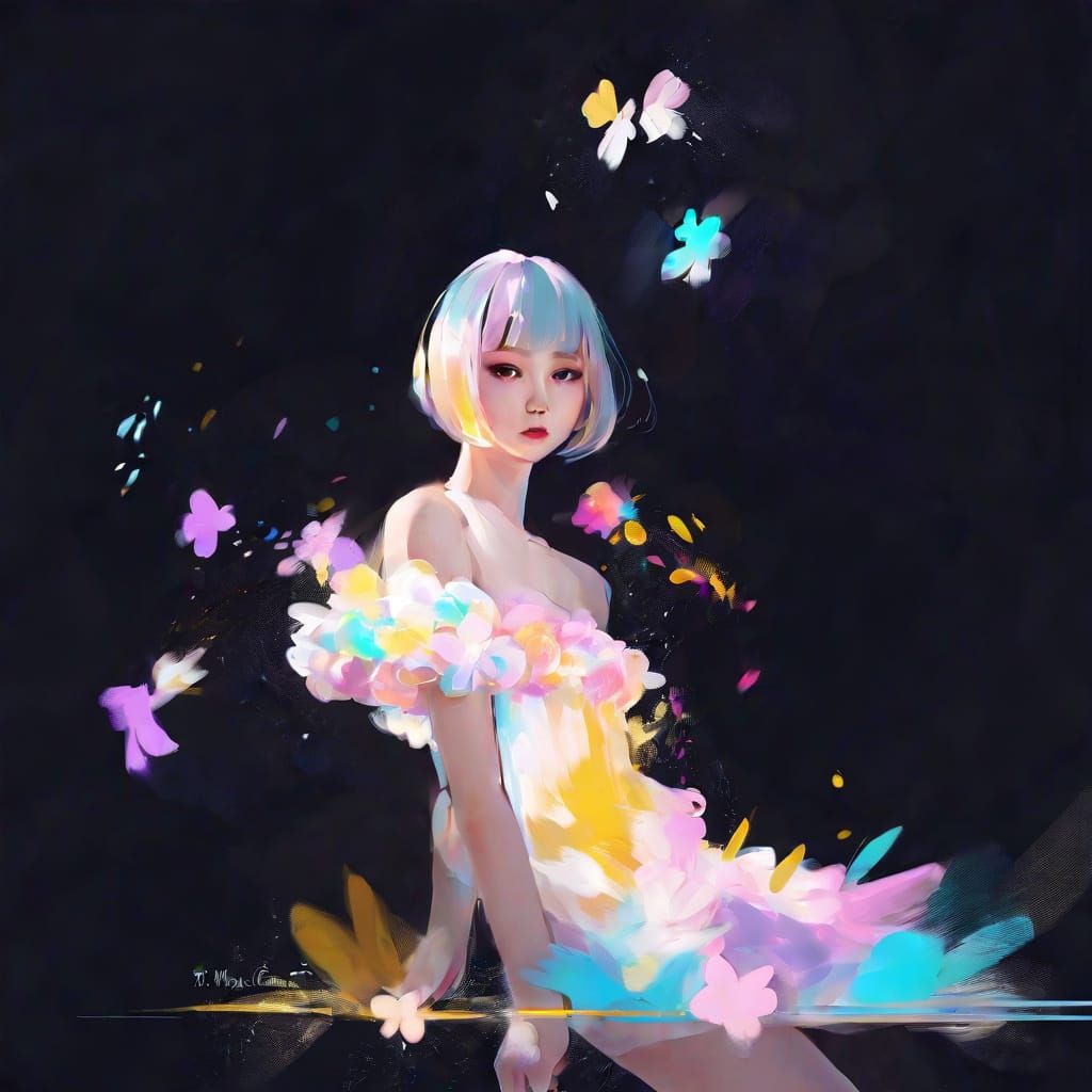 Abstract Anime Girl with Chicken Motif in Digital Art