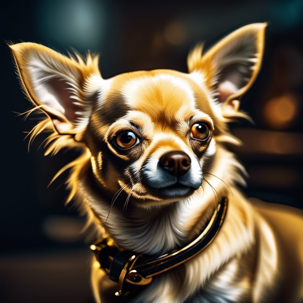 Hyperrealistic Golden Chihuahua with Dark Eyes