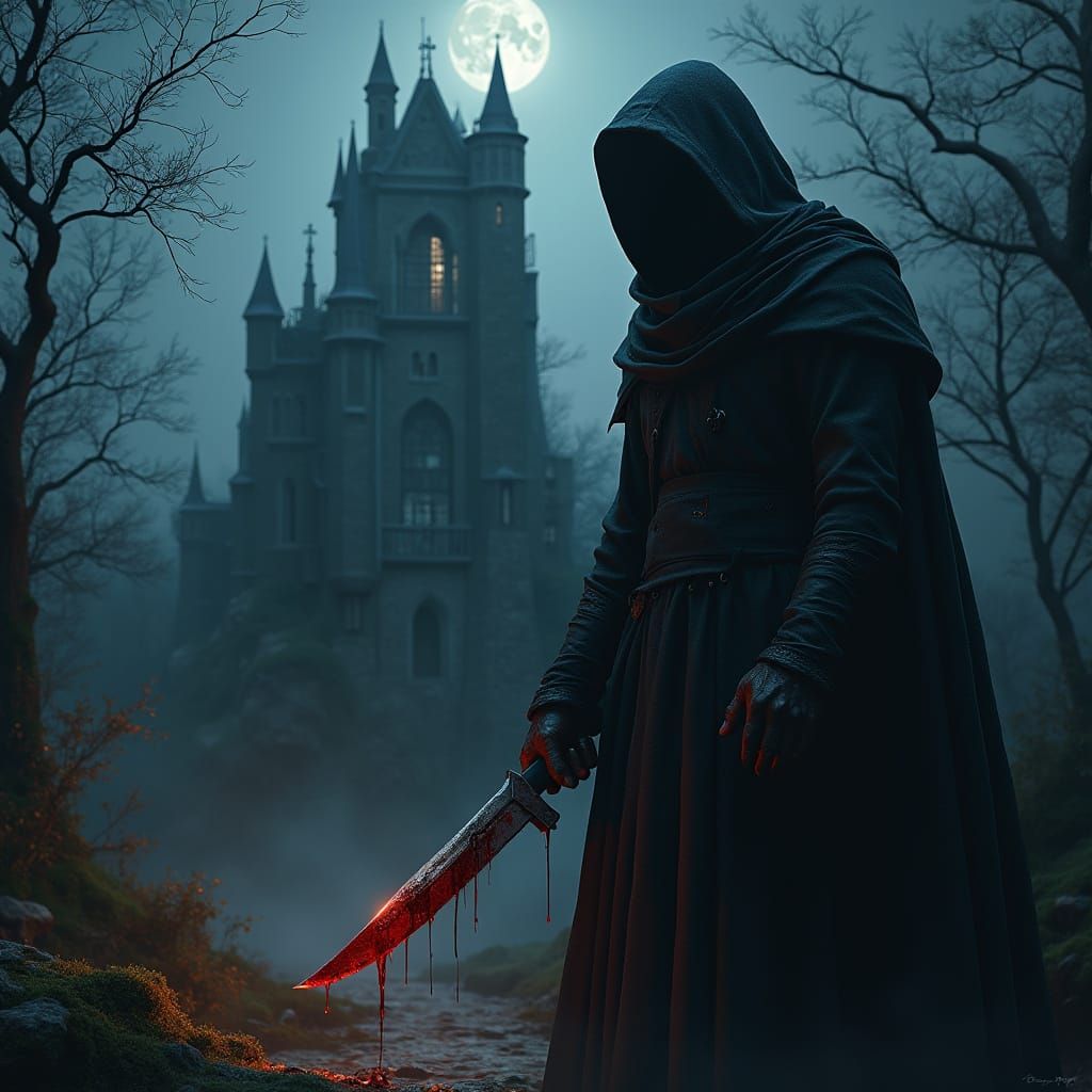 Dark Figure in Castle Shadows