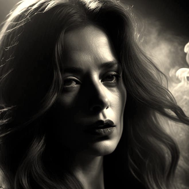 Dramatic Silhouette: Woman Smoking in Film Noir Style