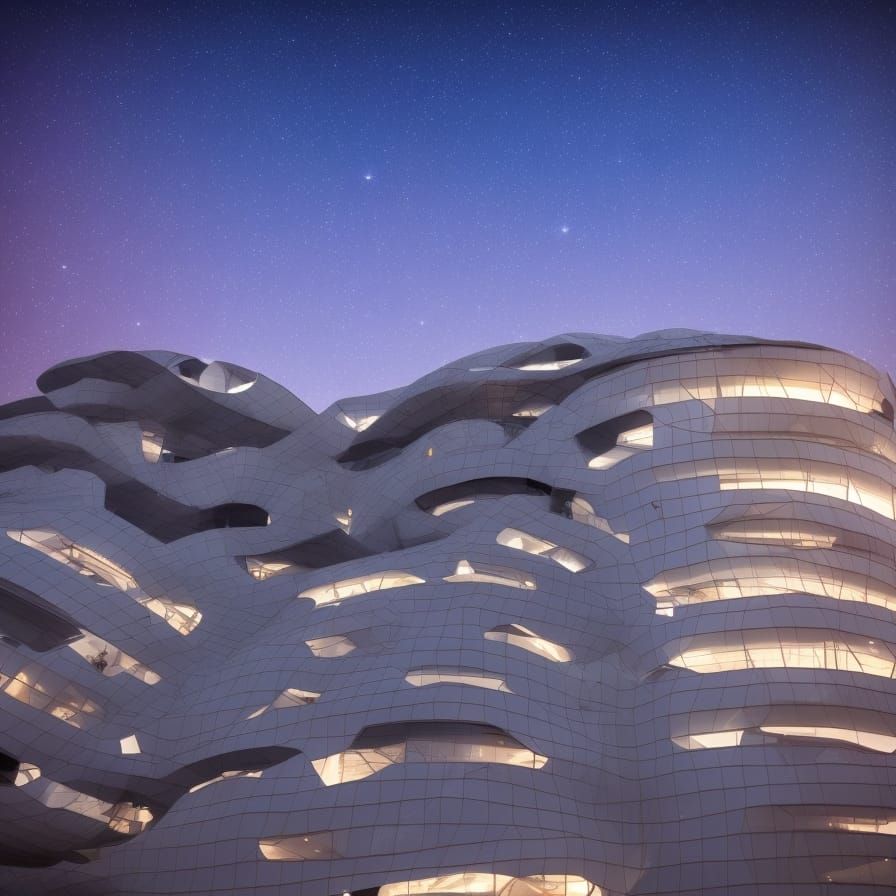 Futuristic Hotel Under a Beautiful Night Sky